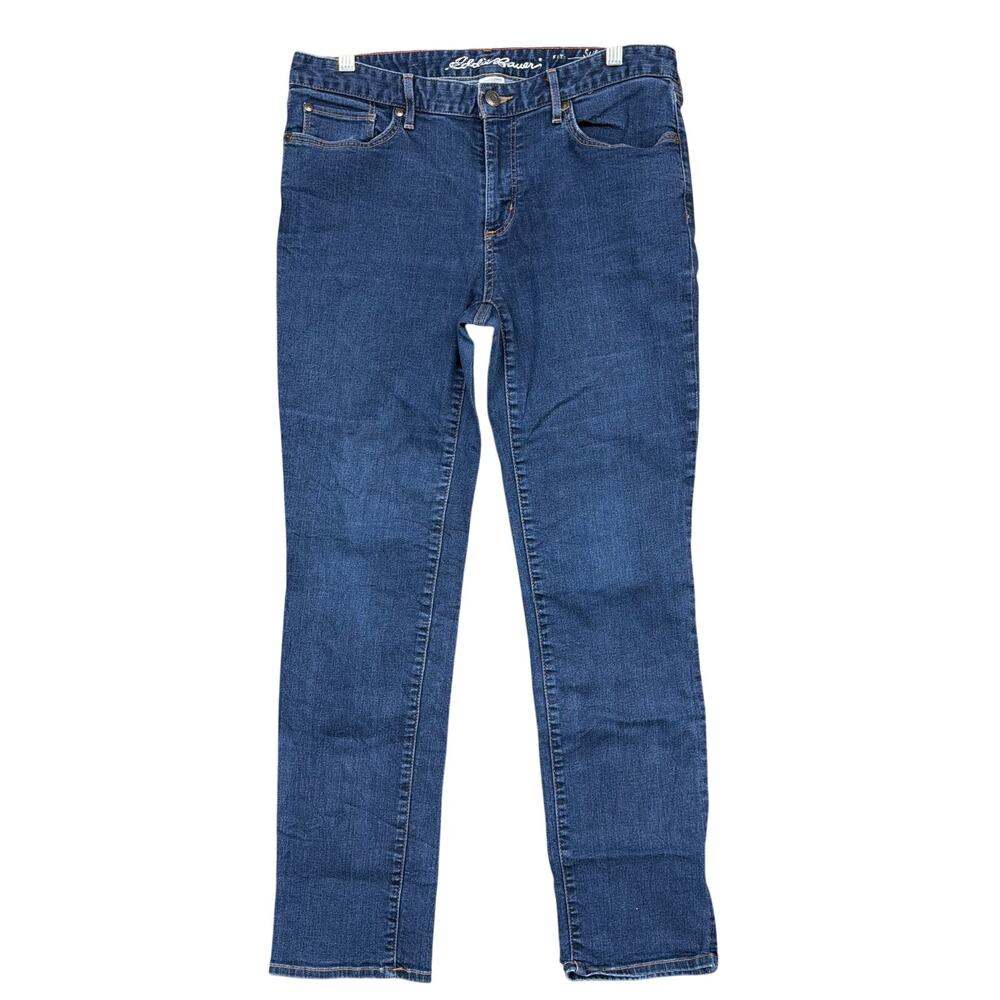 Eddie Bauer Womens Jean Blue Denim Slightly Curved Straight Leg Stretch 12 Short